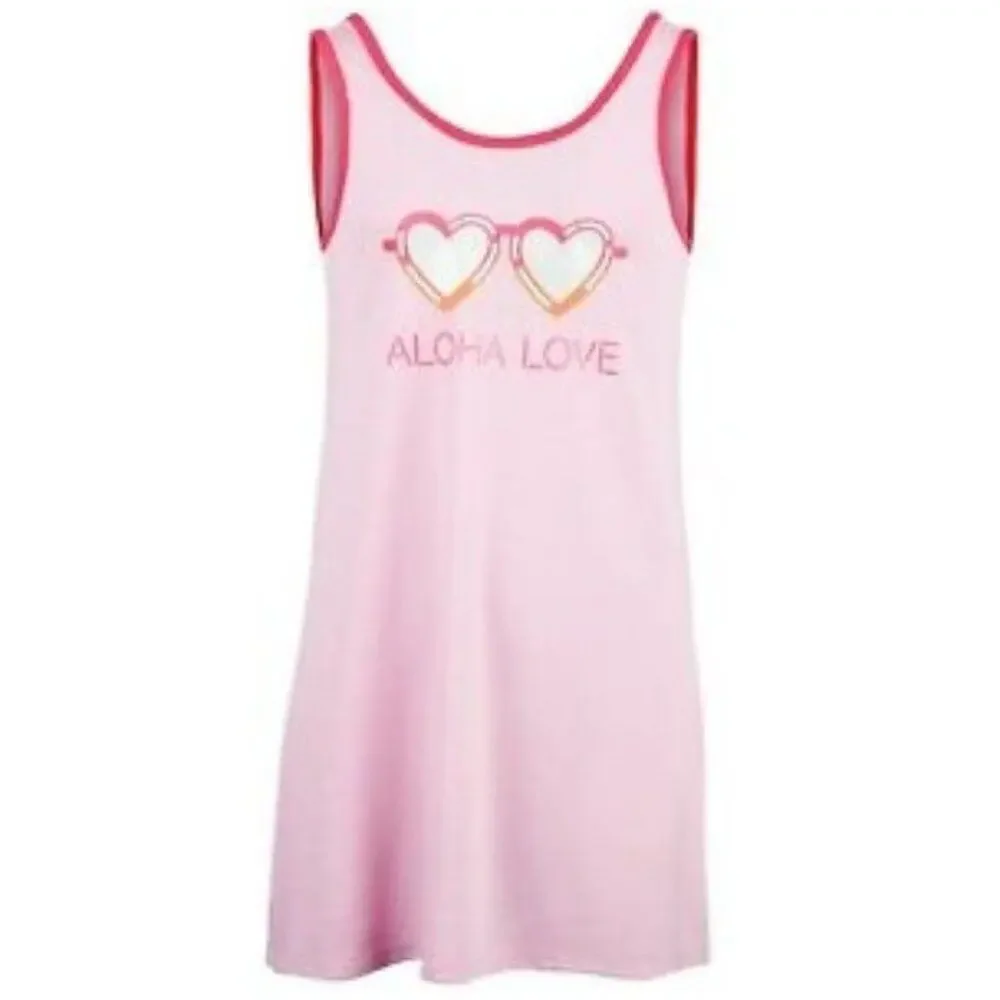 Miken Big Girls‎ Aloha Love Print Pink Cover-up Tank Dress, Size L - MSRP $32